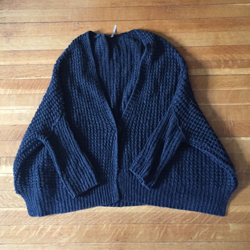 Free People Dark Gray Waffle Knit Sweater Small